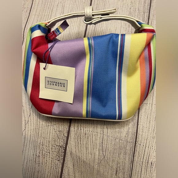 Stephanie Johnson Striped Cosmetic Bag Wristlet - Picture 1 of 8